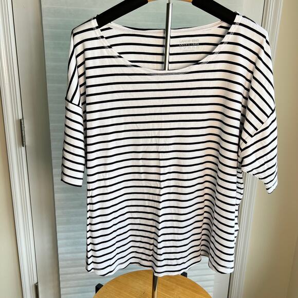 LANDS END‎ White Navy Breton Stripe Short Sleeve T-Shirt Womens 2X Beachy - Picture 1 of 6